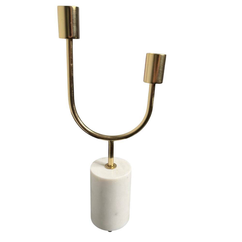 Candelabra Solid White Marble with Gold-Tone 2 Taper Holders